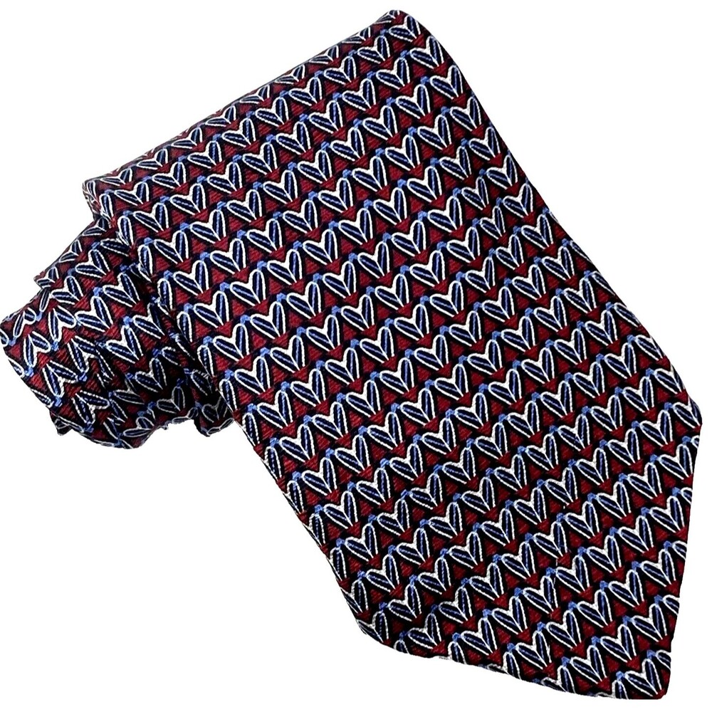 Palatina Italy Tie Imported Silk Floral Hearts Red Blue Purple Love Tulip Career